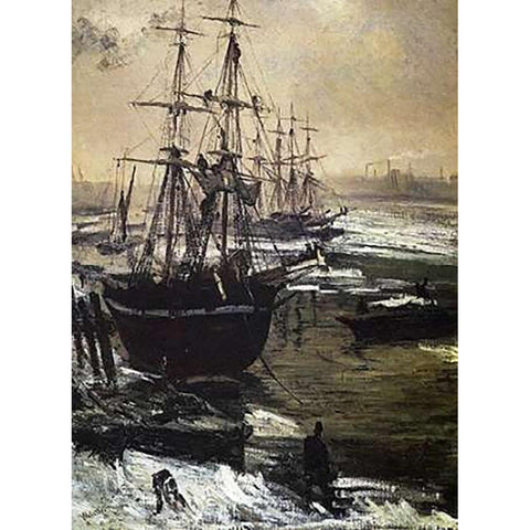 Thames On Ice Gold Ornate Wood Framed Art Print with Double Matting by Whistler, James McNeill