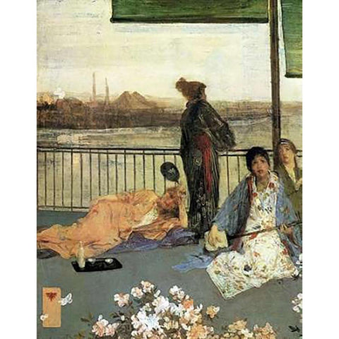 The Balcony 1864 Gold Ornate Wood Framed Art Print with Double Matting by Whistler, James McNeill