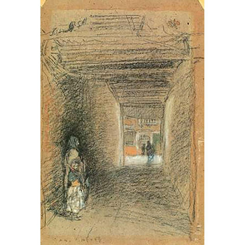 The Beggars Winter 1879 Gold Ornate Wood Framed Art Print with Double Matting by Whistler, James McNeill