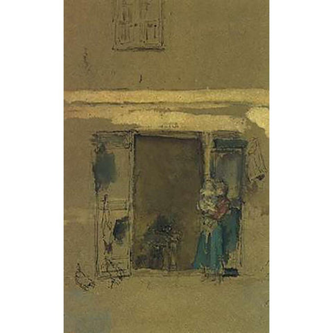 The Open Door 1901 Gold Ornate Wood Framed Art Print with Double Matting by Whistler, James McNeill