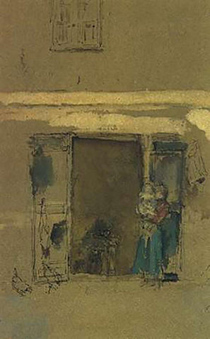 The Open Door 1901 White Modern Wood Framed Art Print with Double Matting by Whistler, James McNeill