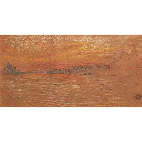 The Riva Sunset Red And Gold 1880 Gold Ornate Wood Framed Art Print with Double Matting by Whistler, James McNeill