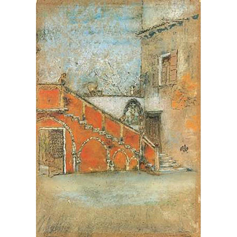 The Staircase Note In Red 1880 Gold Ornate Wood Framed Art Print with Double Matting by Whistler, James McNeill