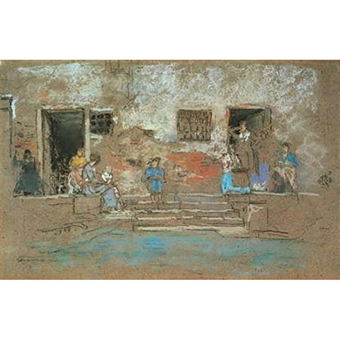 The Steps 1880 Gold Ornate Wood Framed Art Print with Double Matting by Whistler, James McNeill