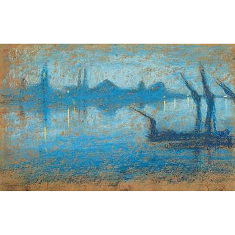 The Thames 1871 Black Modern Wood Framed Art Print with Double Matting by Whistler, James McNeill