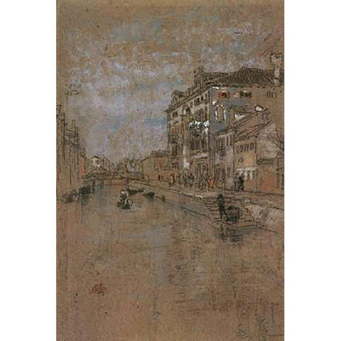 The Tobacco Warehouse 1879 Black Modern Wood Framed Art Print with Double Matting by Whistler, James McNeill