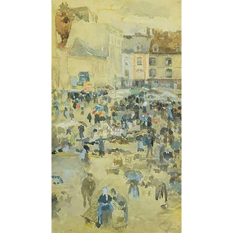 Variations In Violet And Grey Market Place Dieppe 1885 Black Modern Wood Framed Art Print with Double Matting by Whistler, James McNeill