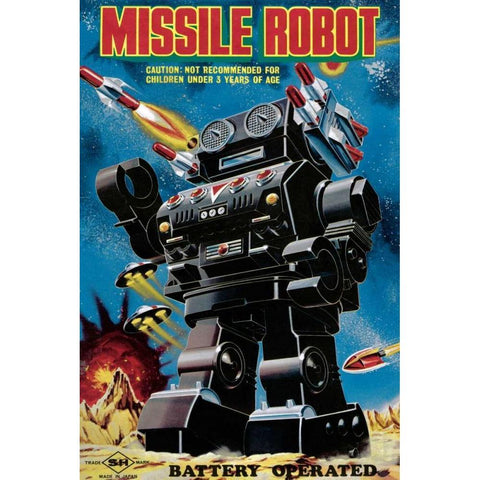 Missile Robot Gold Ornate Wood Framed Art Print with Double Matting by Retrobot