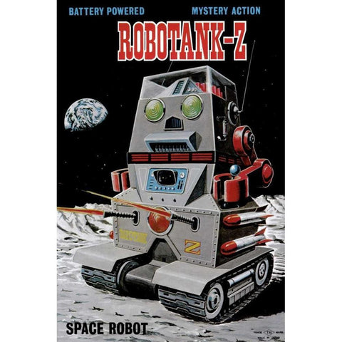 Robotank-Z Space Robot Black Modern Wood Framed Art Print with Double Matting by Retrobot