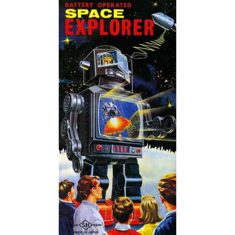 Battery Operated Space Explorer Black Modern Wood Framed Art Print with Double Matting by Retrobot