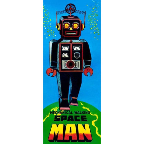 Mechanical Walking Space Man Gold Ornate Wood Framed Art Print with Double Matting by Retrobot