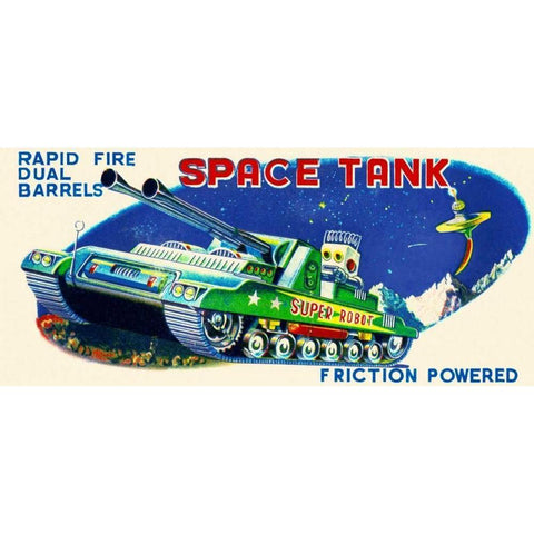 Rapid Fire Dual Barrell Space Tank Gold Ornate Wood Framed Art Print with Double Matting by Retrobot