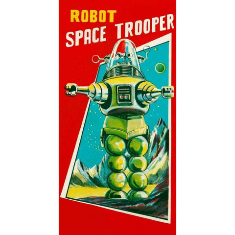 Robot Space Trooper Black Modern Wood Framed Art Print by Retrobot