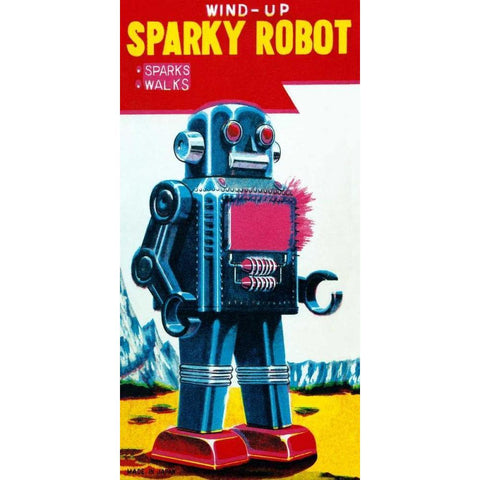 Sparky Robot Gold Ornate Wood Framed Art Print with Double Matting by Retrobot