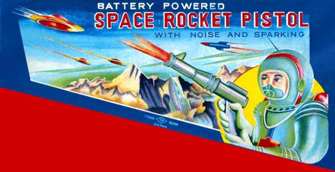 Space Rocket Pistol White Modern Wood Framed Art Print with Double Matting by Retrobot