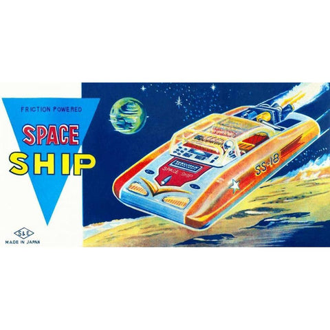 Friction Powered Space Ship SS-18 White Modern Wood Framed Art Print by Retrobot