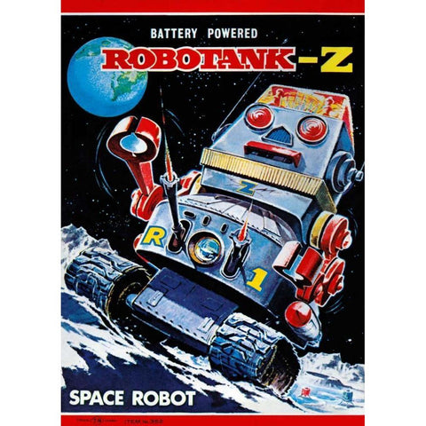 Robotank-Z Space Robot Black Modern Wood Framed Art Print with Double Matting by Retrobot