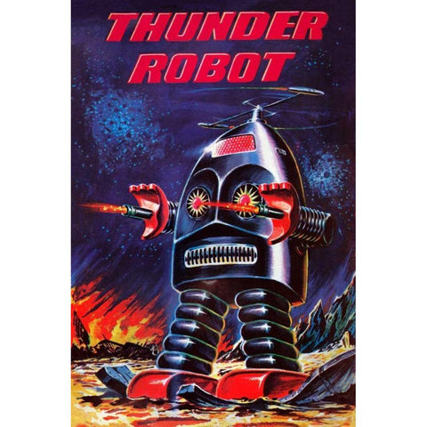 Thunder Robot White Modern Wood Framed Art Print by Retrobot