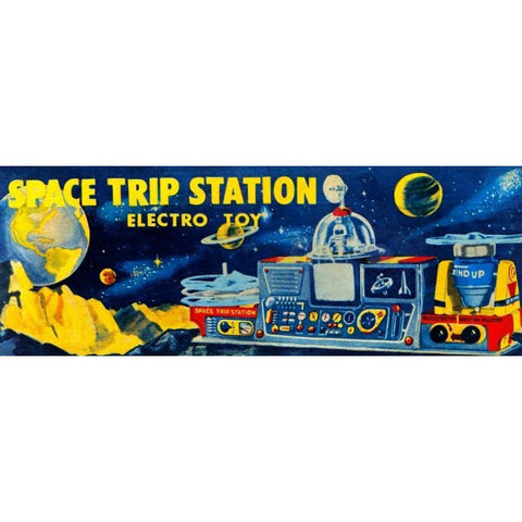 Space Trip Station Electro Toy Gold Ornate Wood Framed Art Print with Double Matting by Retrobot