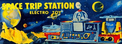 Space Trip Station Electro Toy Black Ornate Wood Framed Art Print with Double Matting by Retrobot