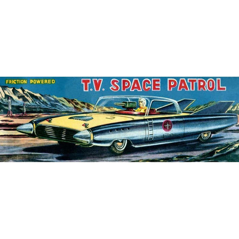 T.V. Space Patrol Car White Modern Wood Framed Art Print by Retrobot