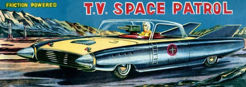 T.V. Space Patrol Car Black Ornate Wood Framed Art Print with Double Matting by Retrobot