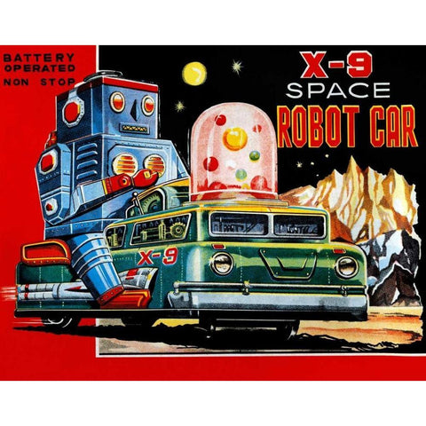 X-9 Space Robot Car Gold Ornate Wood Framed Art Print with Double Matting by Retrobot