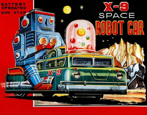 X-9 Space Robot Car Black Ornate Wood Framed Art Print with Double Matting by Retrobot