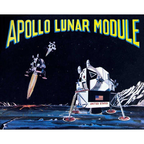 Apollo Lunar Module Black Modern Wood Framed Art Print with Double Matting by Retrobot