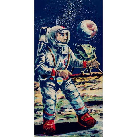 Moon Astronaut Black Modern Wood Framed Art Print with Double Matting by Retrobot