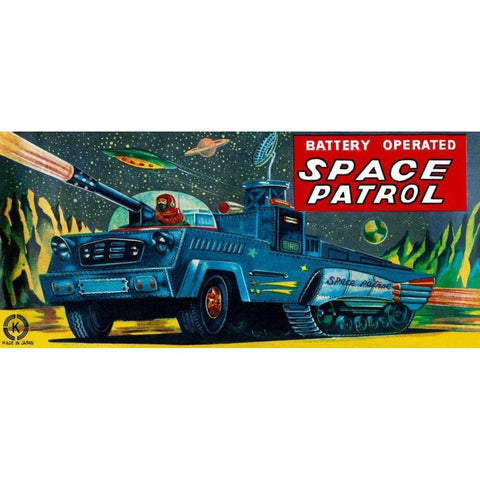 Space Patrol Black Modern Wood Framed Art Print with Double Matting by Retrobot