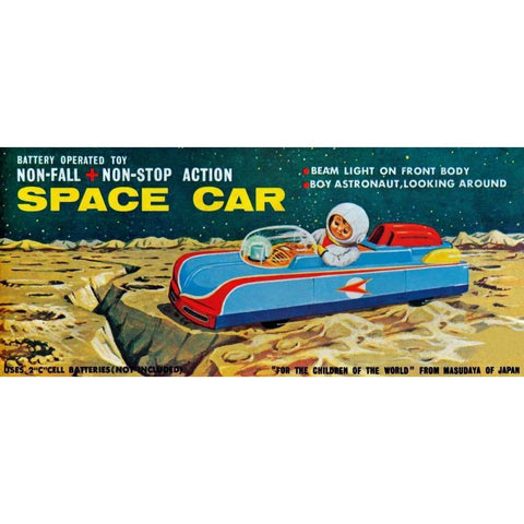 Space Car Black Modern Wood Framed Art Print with Double Matting by Retrobot