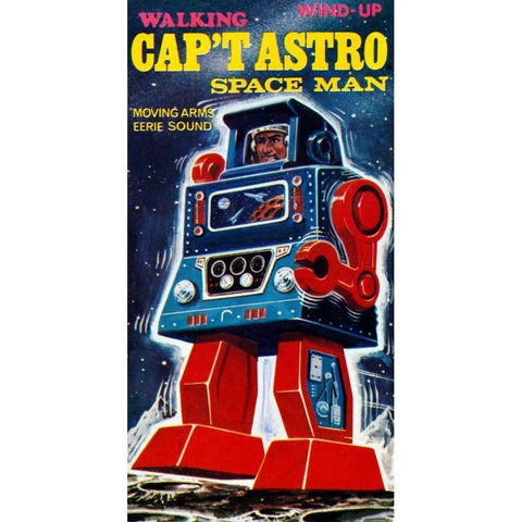 Cap t Astro Space Man White Modern Wood Framed Art Print by Retrobot