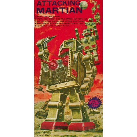 Attacking Martian Black Modern Wood Framed Art Print with Double Matting by Retrobot