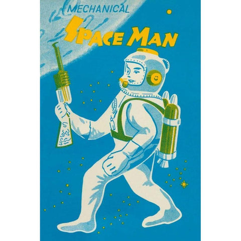 Mechanical Space Man Black Modern Wood Framed Art Print with Double Matting by Retrobot