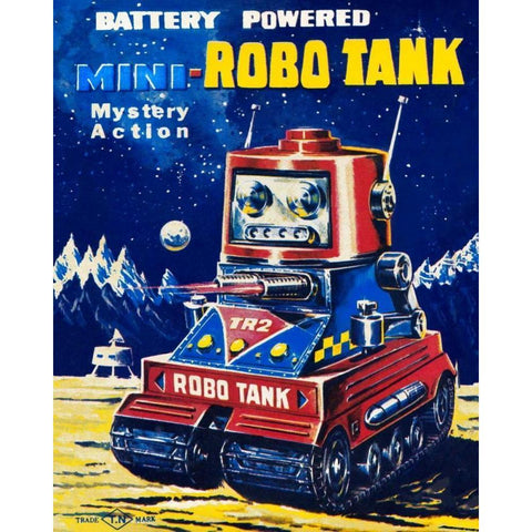 Mini-Robo Tank Gold Ornate Wood Framed Art Print with Double Matting by Retrobot