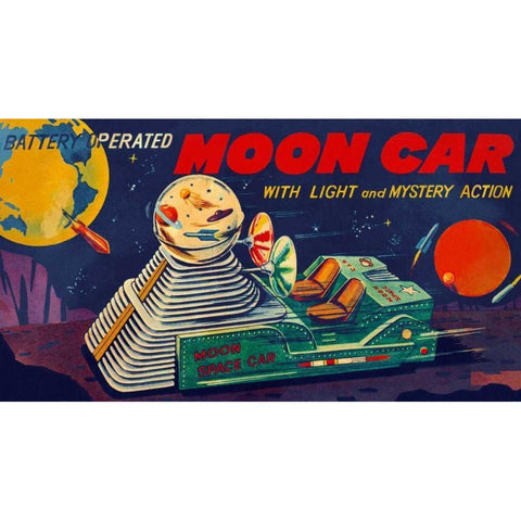 Moon Car Black Modern Wood Framed Art Print with Double Matting by Retrobot