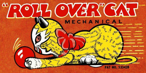 Roll Over Cat White Modern Wood Framed Art Print with Double Matting by Retrobot