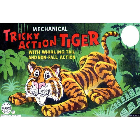 Tricky Action Tiger Black Modern Wood Framed Art Print by Retrobot