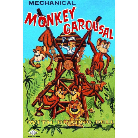 Mechanical Monkey Carousal White Modern Wood Framed Art Print by Retrobot