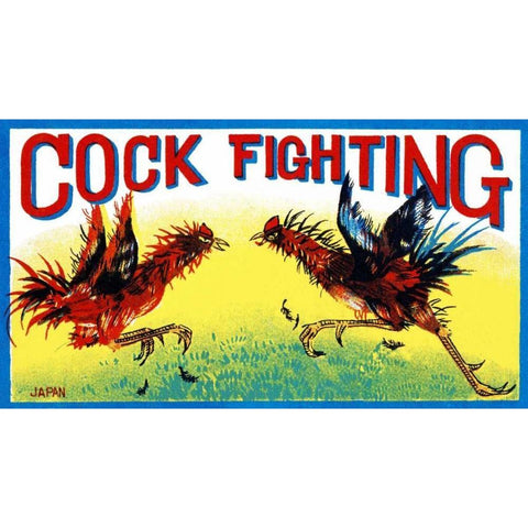 Cock Fighting Black Modern Wood Framed Art Print with Double Matting by Retrobot