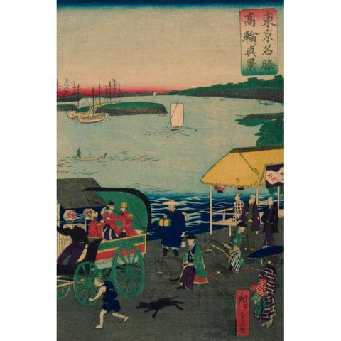 Famous places in Tokyo: real view of Takanawa #3 Black Modern Wood Framed Art Print with Double Matting by Hiroshige, Utagawa