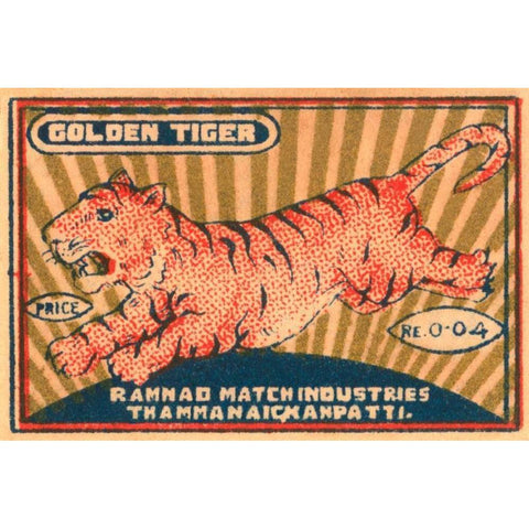 Golden Tiger Gold Ornate Wood Framed Art Print with Double Matting by Unknown