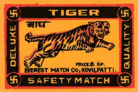 Tiger Safety Match Black Ornate Wood Framed Art Print with Double Matting by Phillumenart