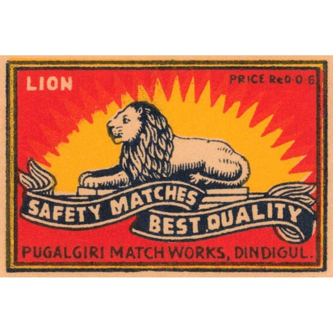 Lion Safety Matches Best Quality Gold Ornate Wood Framed Art Print with Double Matting by Phillumenart