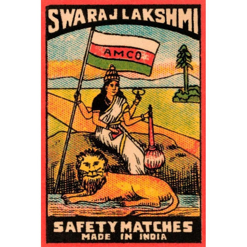 Swaraj Lakshmi Safety Matches Gold Ornate Wood Framed Art Print with Double Matting by Phillumenart