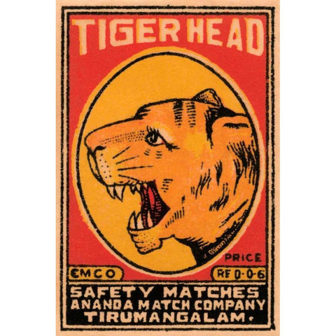 Tiger Head Safety Matches White Modern Wood Framed Art Print by Phillumenart