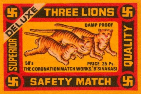 Three Lions Safety Match Black Ornate Wood Framed Art Print with Double Matting by Phillumenart