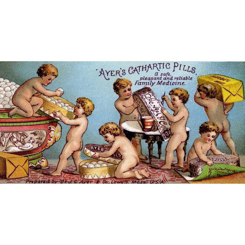 Ayers Cathartic Pills Gold Ornate Wood Framed Art Print with Double Matting by Advertisement