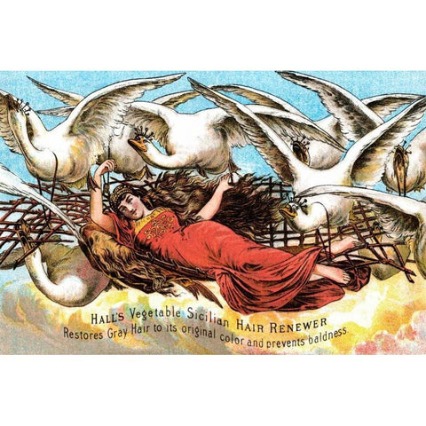 Halls Vegetable Sicillian Hair Renewer White Modern Wood Framed Art Print by Advertisement